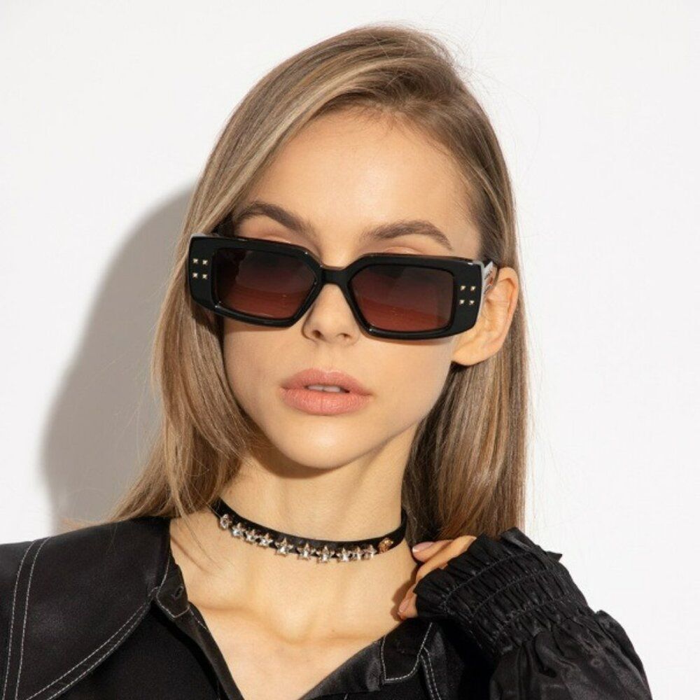 Valentino Women Sunglasses Black Gold Rose Square V - CINQUE VLS-108A-53